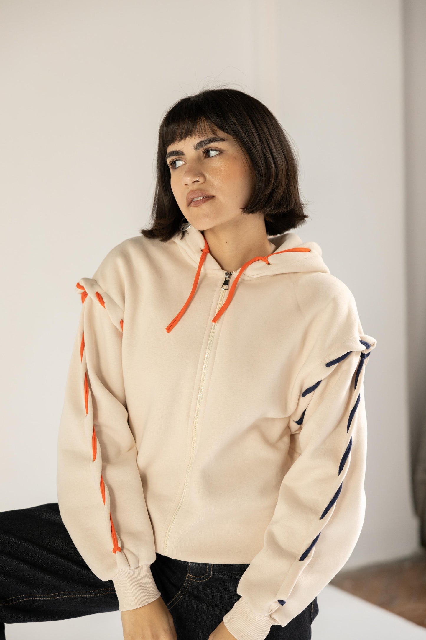 Wired Zip-up Hoodie in Nude