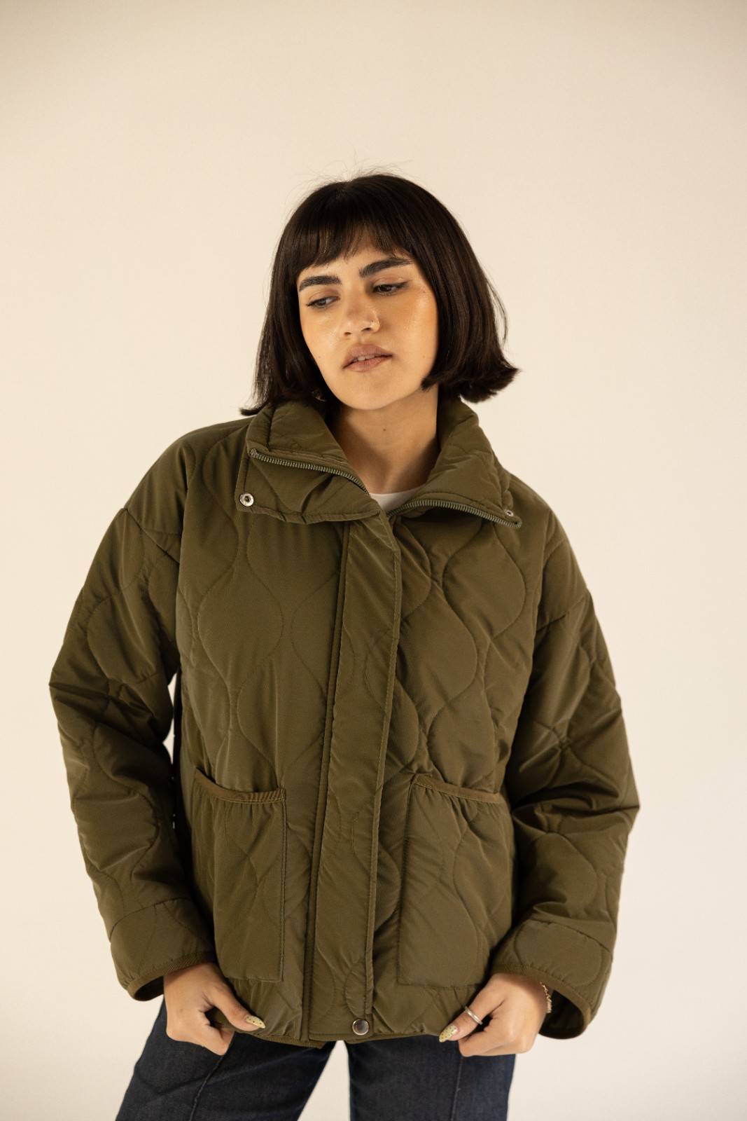 Waterproof Padded Jacket in Olive Green