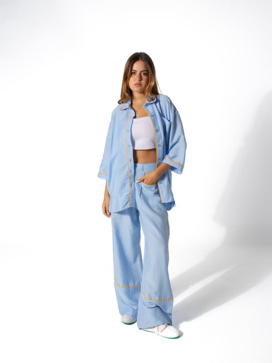 Edgy Linen Set in Baby Blue