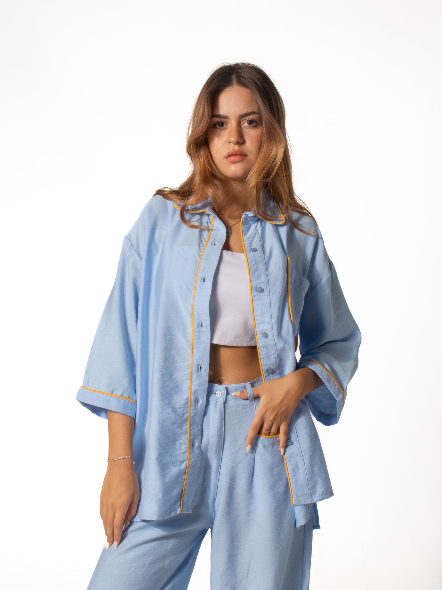 Edgy Linen Shirt in Baby Blue