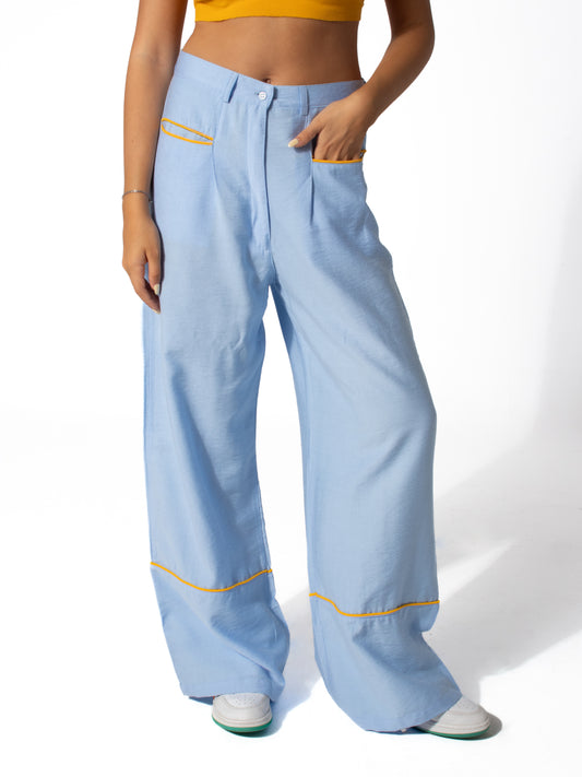 Edgy Linen Pants in Baby Blue