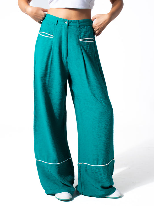 Edgy Linen Pants in Green