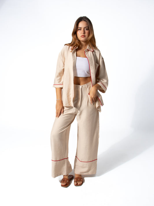 Edgy Linen Set in Nude