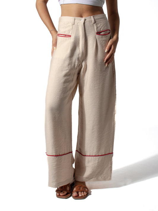 Edgy Linen Pants in Nude